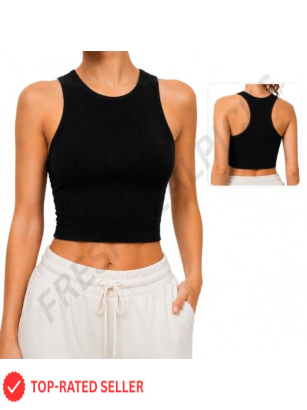 Ribbed High Neck Racerback Crop Tank Top Workout Yoga